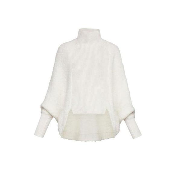BCBGMAXAZRIA - High-Low Turtleneck Merino Blend Sweater - S